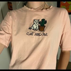Cat Cactus Coral Embroidered T shirt